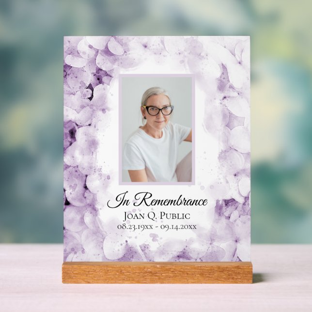 Purple Hydrangea Watercolor Celebration of Life Acrylic Sign (Neutral)