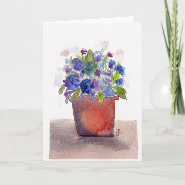 Purple Hydrangea Watercolor Floral Card (Front)