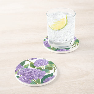 Purple Hydrangea Watercolor Floral Coastal Coaster