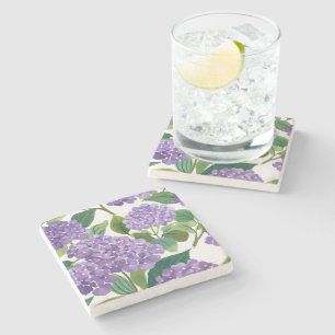 Purple Hydrangea Watercolor Floral Coastal Stone Coaster