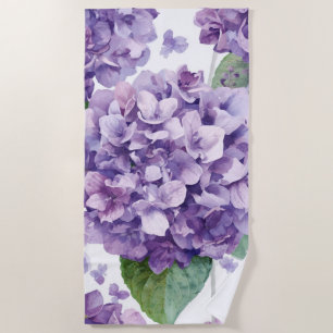 Purple Hydrangea Watercolor Floral Lavender Bloom  Beach Towel