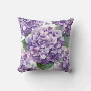 Purple Hydrangea Watercolor Floral Lavender Bloom  Cushion