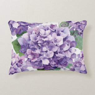 Purple Hydrangea Watercolor Floral Lavender Bloom  Decorative Cushion