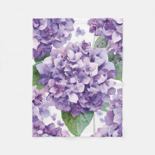 Purple Hydrangea Watercolor Floral Lavender Bloom  Fleece Blanket