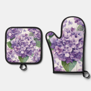 Purple Hydrangea Watercolor Floral Lavender Bloom  Oven Mitt & Pot Holder Set