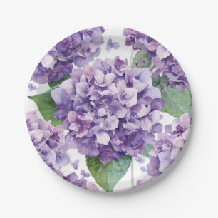 Purple Hydrangea Watercolor Floral Lavender Bloom  Paper Plate