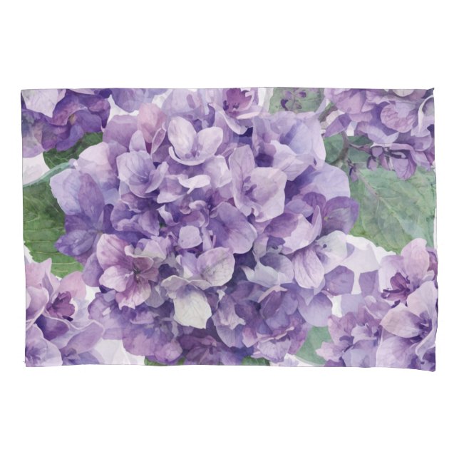 Purple Hydrangea Watercolor Floral Lavender Bloom  Pillowcase (Front)