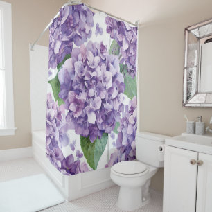 Purple Hydrangea Watercolor Floral Lavender Bloom  Shower Curtain
