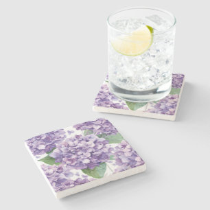 Purple Hydrangea Watercolor Floral Lavender Bloom  Stone Coaster