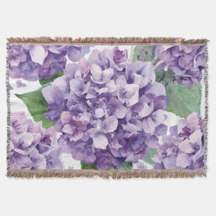Purple Hydrangea Watercolor Floral Lavender Bloom  Throw Blanket