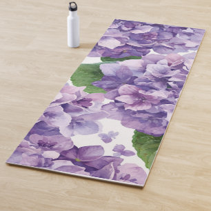 Purple Hydrangea Watercolor Floral Lavender Bloom  Yoga Mat