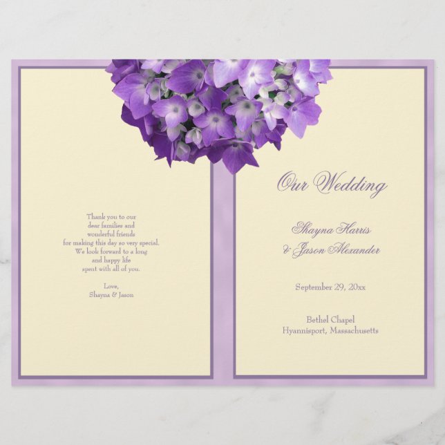 Purple Hydrangea Wedding Program Off White (Front)