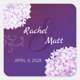 Purple Hydrangea Wedding Save the Date Square Sticker