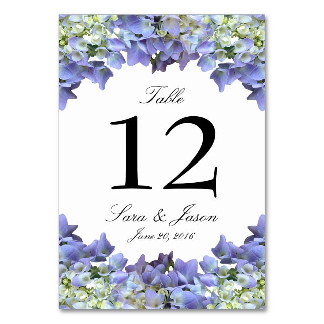 Purple Hydrangea Wedding Table Number (Front)