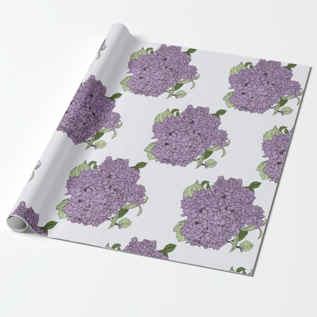 Purple hydrangea wrapping paper (Unrolled)