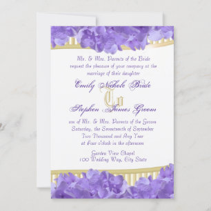 Purple Hydrangeas and Gold Stripes Invitation