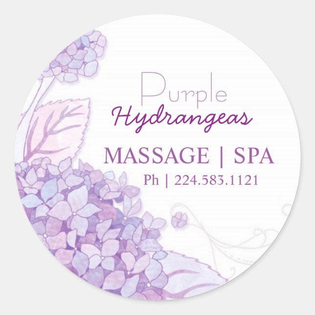 Purple Hydrangeas Business Promotional Classic Round Sticker (Front)