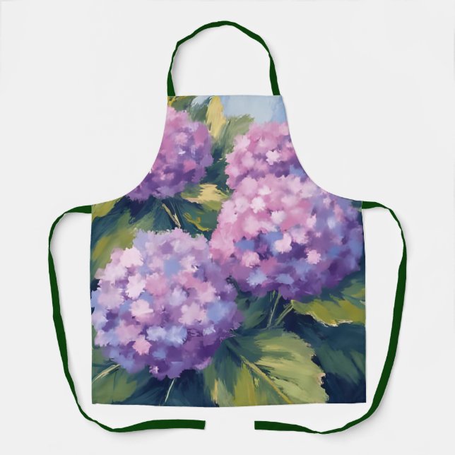 Purple Hydrangeas Floral Watercolor Apron (Front)