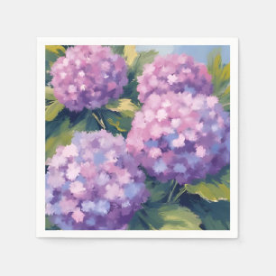 Purple Hydrangeas Floral Watercolor Painting Napkin