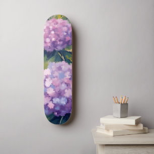 Purple Hydrangeas Floral Watercolor Skateboard