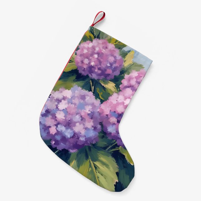 Purple Hydrangeas Floral Watercolor Small Christmas Stocking (Front (Hanging))