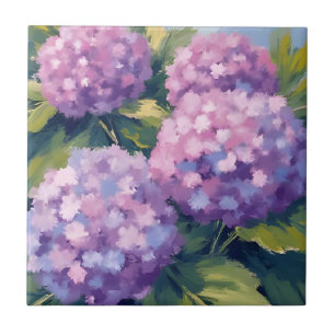 Purple Hydrangeas Floral Watercolor Tile