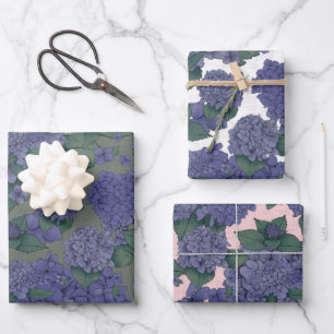 Purple Hydrangeas Gift Wrap - set of 3