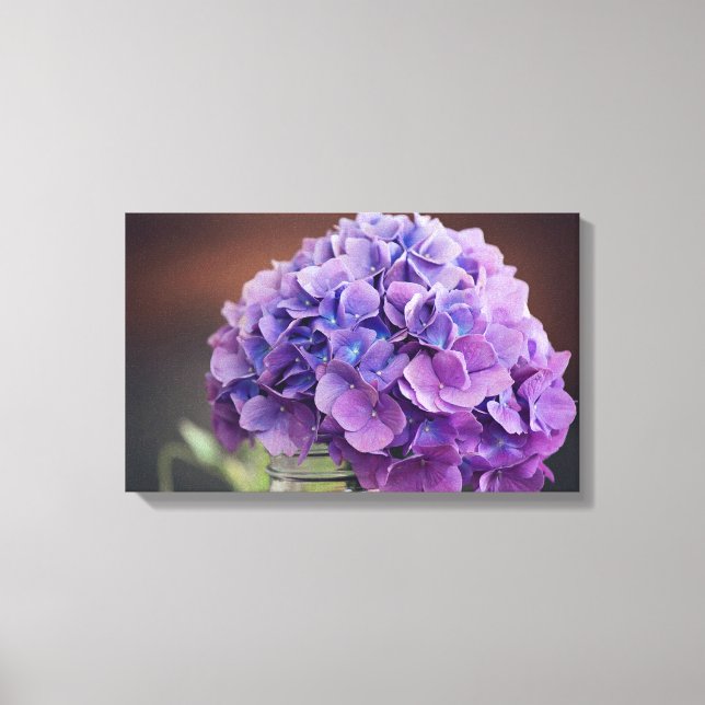 Purple Hydrangeas in a Mason Jar Canvas Print (Front)