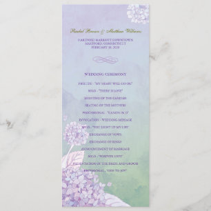 Purple Hydrangeas Long Vertical Wedding Program Programme