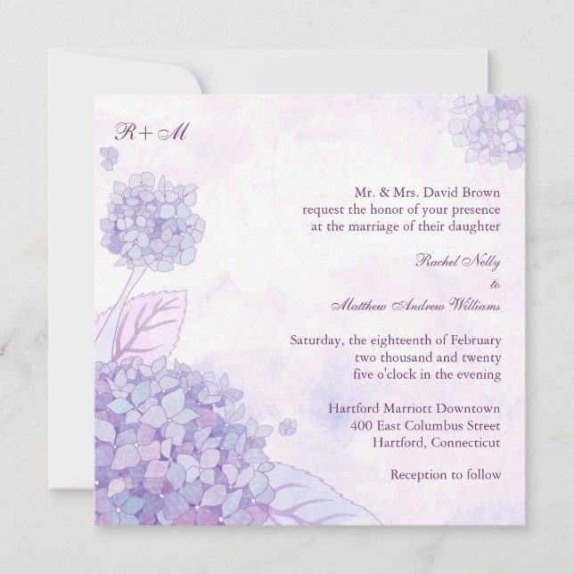 Purple Hydrangeas Monogram Wedding Invitation (Front)