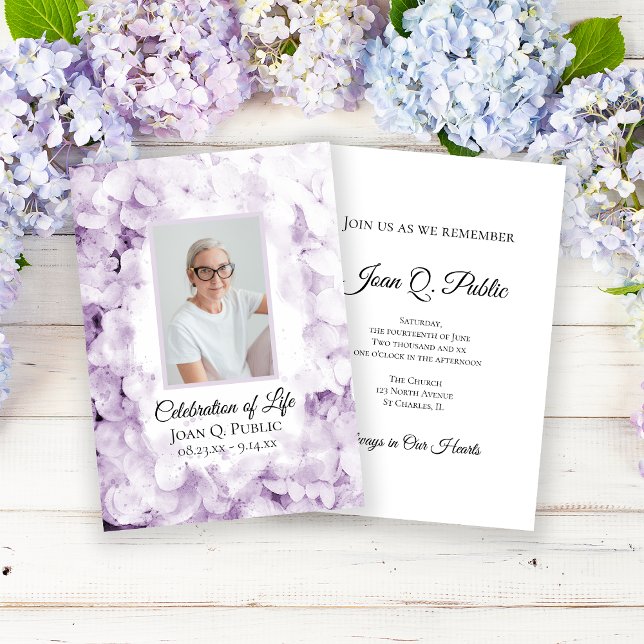 Purple Hydrangeas Watercolor Celebration of Life Invitation (Creator Uploaded)