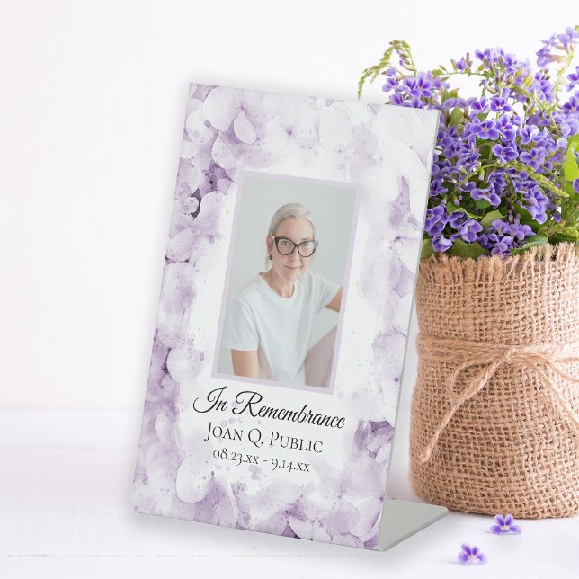 Purple Hydrangeas Watercolor Funeral Memorial Pedestal Sign (Creator Uploaded)