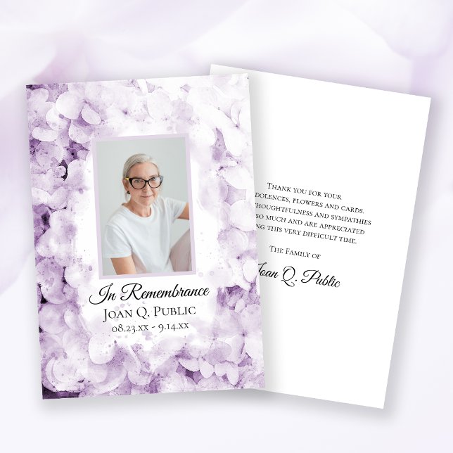 Purple Hydrangeas Watercolor Funeral Sympathy Thank You Card (Creator Uploaded)
