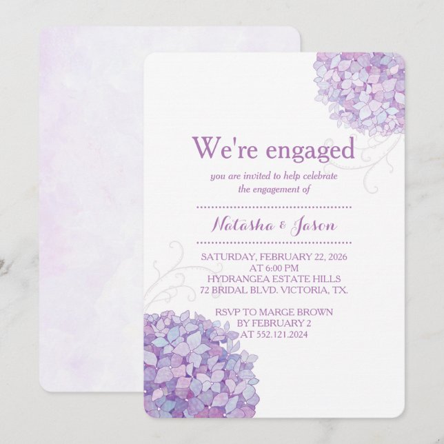 Purple Hydrangeas Wedding Engagement Party Invitation (Front/Back)