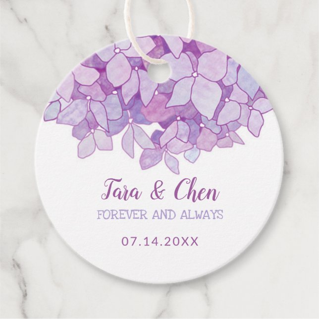 Purple Hydrangeas Wedding Favour Tags (Front)