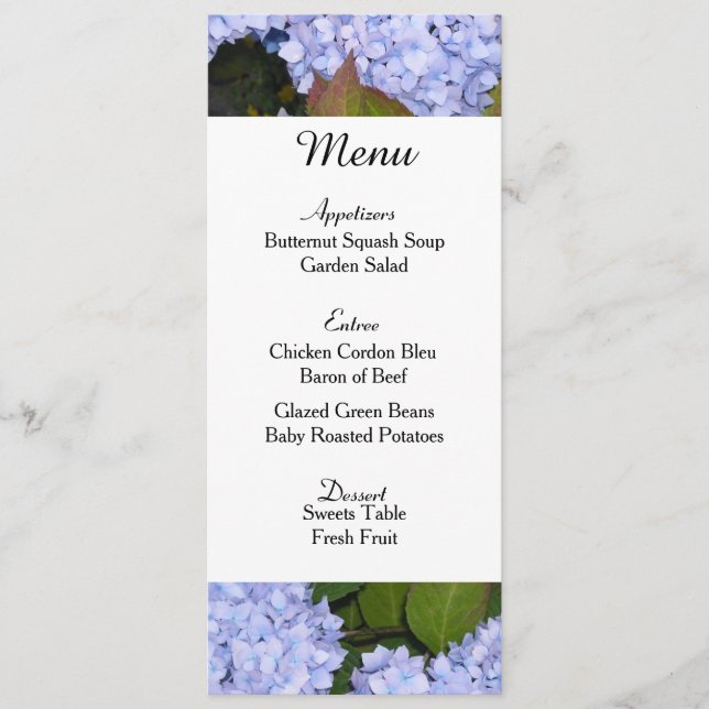 Purple Hydrangeas Wedding Menu Card (Front)