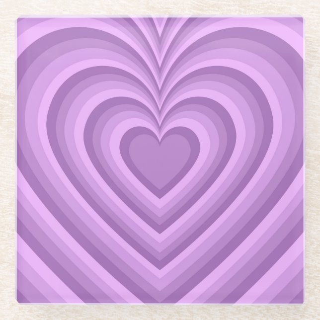 Purple Hypnotic Heart Love Pattern Glass Coaster (Front)