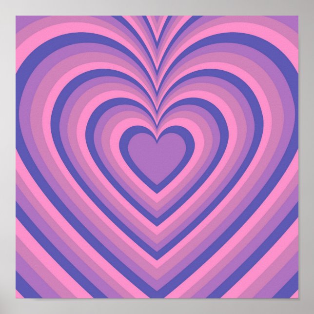 Purple Hypnotic Heart Love Pattern Poster (Front)