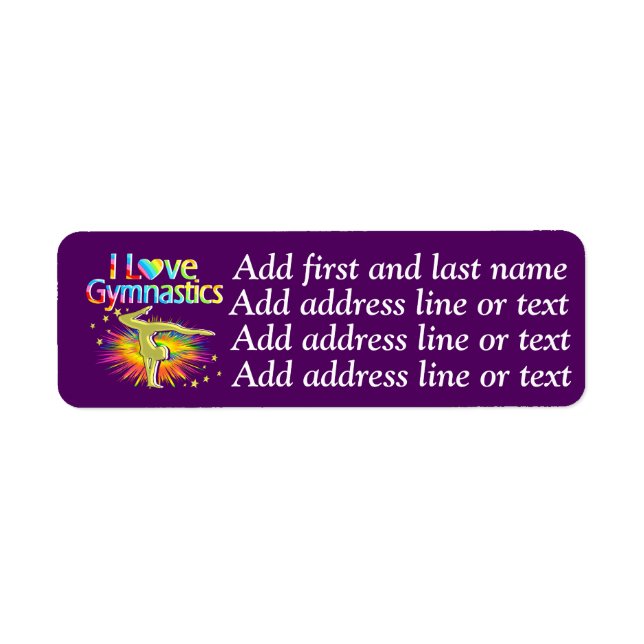 PURPLE I LOVE GYMNASTICS ADDRESS LABELS (Front)