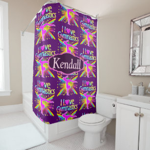 PURPLE I LOVE GYMNASTICS CUSTOM SHOWER CURTAIN