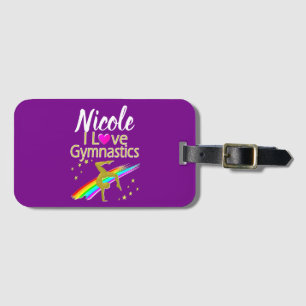 PURPLE I LOVE GYMNASTICS DESIGN LUGGAGE TAG