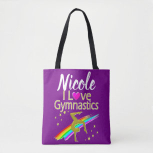 PURPLE I LOVE GYMNASTICS DESIGN TOTE BAG