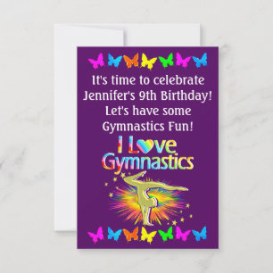 PURPLE I LOVE GYMNASTICS INVITATION