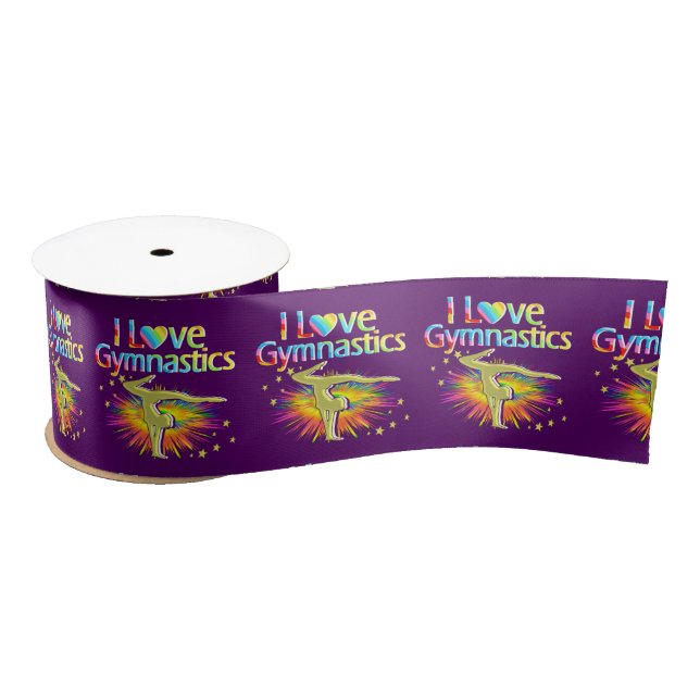 PURPLE I LOVE GYMNASTICS RIBBON SATIN RIBBON (Spool)