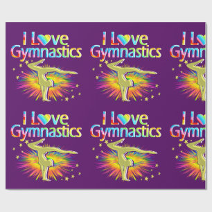 PURPLE I LOVE GYMNASTICS WRAPPING PAPER