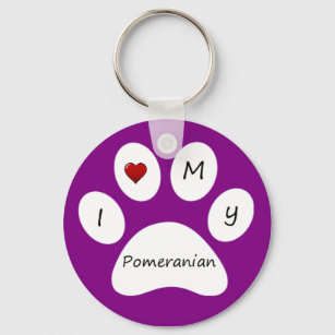 Purple I Love My Pomeranian Key Chain