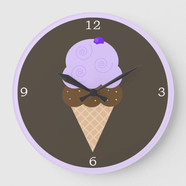 Purple Ice Cream Cone Large Clock (Front)