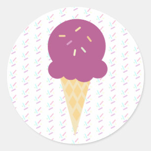 Purple Ice Cream Cone Sprinkles Stars Dots Classic Round Sticker