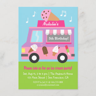 Purple Ice Cream Truck Birthday Party invitations