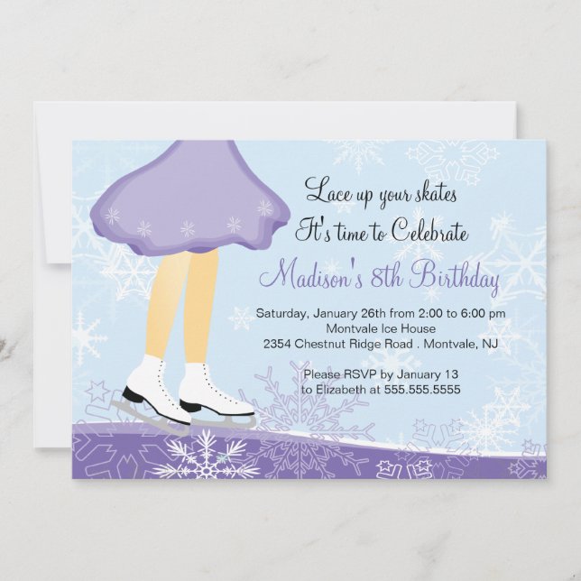 Purple Ice Skating Birthday Party Invitation (Front)